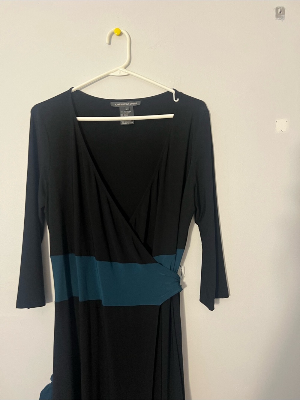 Jones Wear Black Wrap Dress with Teal Waistband